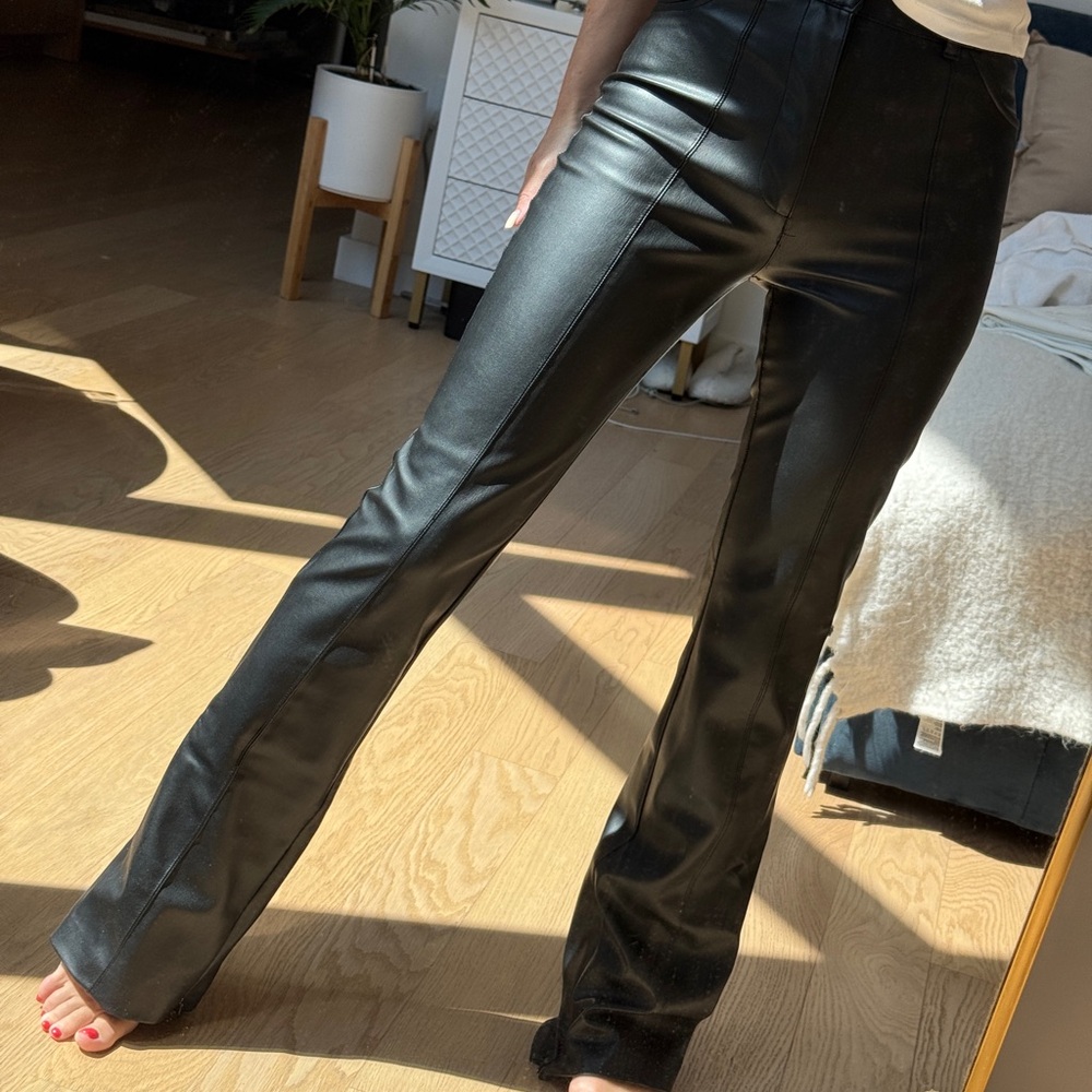 Zara Black Leather Jacket with Button Detail